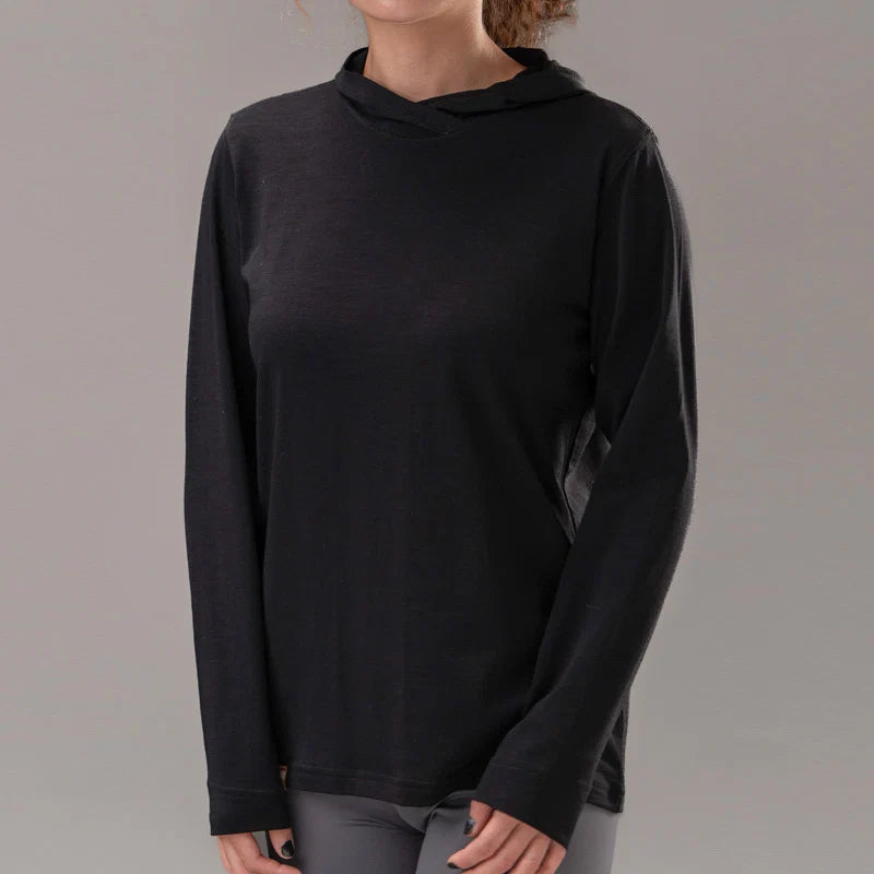 17.5 Micron Women‘s Long Sleeved Merino Wool Hoodie Shirt 150g