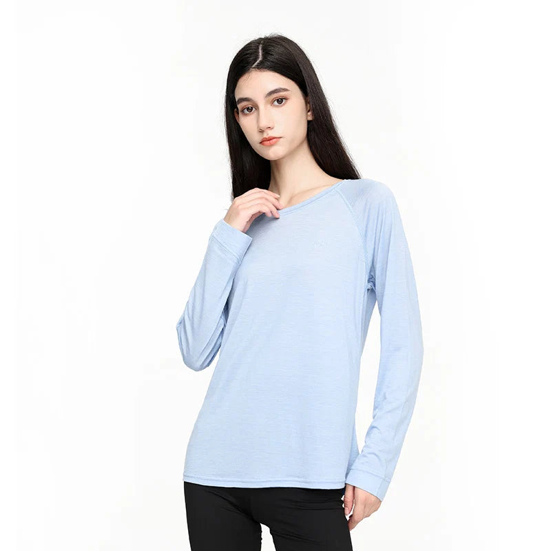 17.5 Micron Women's Wool Tencel Long Sleeve T-shirt Traveller Series 150g